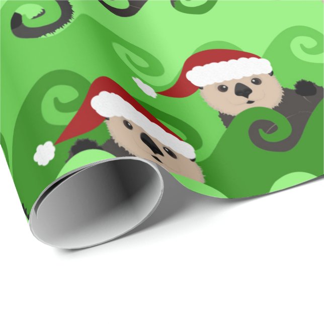 Christmas Sea Otters Green Waves Wrapping Paper (Roll Corner)