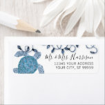 Christmas Sea Turtle Beach Blue Lights Script Return Address Label<br><div class="desc">Simple and blue and white beach inspired design for Christmas celebrated in the warmth of the sun!  Features a hand painted watercolor Sea Turtle with Christmas string lights.  Art and graphic design by internationally licensed artist and designer,  Audrey Jeanne Roberts,  copyright.</div>
