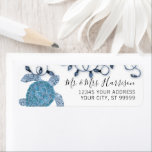 Christmas Sea Turtle Beach Blue Lights Script Return Address Label<br><div class="desc">Simple and blue and white beach inspired design for Christmas celebrated in the warmth of the sun!  Features a hand painted watercolor Sea Turtle with Christmas string lights.  Art and graphic design by internationally licensed artist and designer,  Audrey Jeanne Roberts,  copyright.</div>