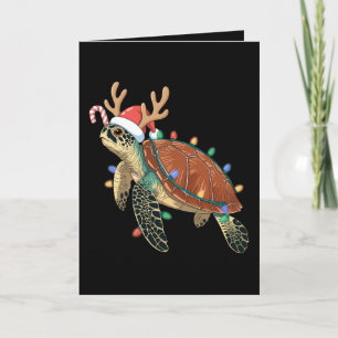 Christmas Sea Turtle Reindeer Antlers Candy Cane Card