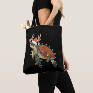 Christmas Sea Turtle Reindeer Antlers Candy Cane Tote Bag