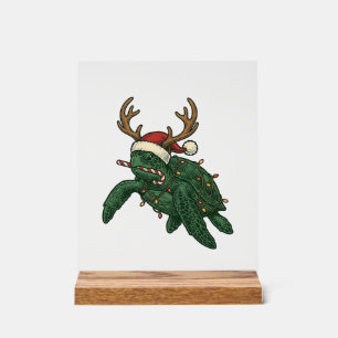 Christmas Sea Turtle Reindeer Vintage Engraving De Acrylic Sign