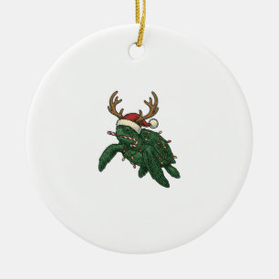 Christmas Sea Turtle Reindeer Vintage Engraving De Ceramic Ornament