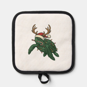Christmas Sea Turtle Reindeer Vintage Engraving De Pot Holder