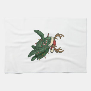 Christmas Sea Turtle Reindeer Vintage Engraving De Tea Towel