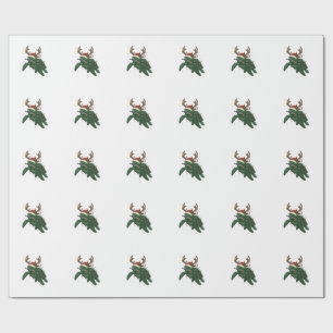 Christmas Sea Turtle Reindeer Vintage Engraving De Wrapping Paper