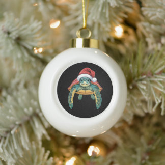 Christmas Sea Turtle Santa Hat Ocean Marine Xmas Ceramic Ball Christmas Ornament