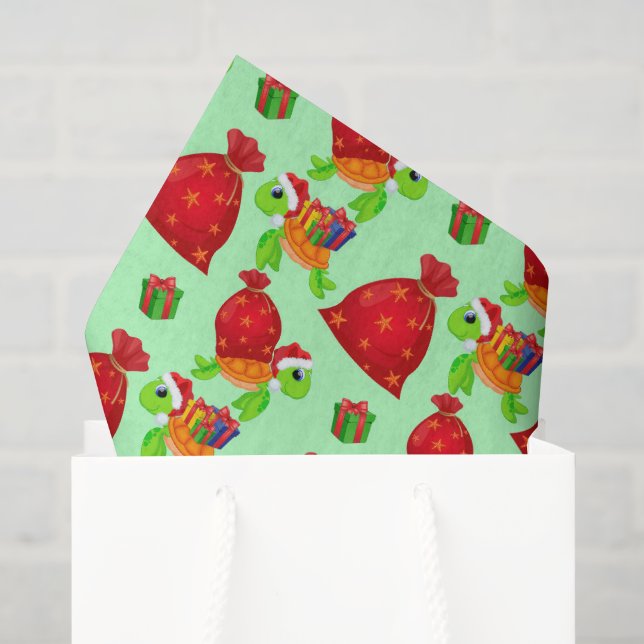 Christmas sea turtle Santa pattern Tissue Paper (Gift Bag)