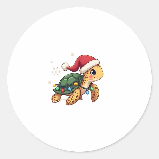 Christmas Sea Turtle Santa Xmas Men Women Boys Gir Classic Round Sticker (Front)