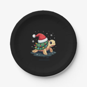 Christmas Sea Turtle Santa Xmas Men Women Boys Gir Paper Plate