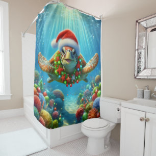 Christmas Sea Turtle Shower Curtain