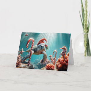 Christmas Sea Turtle With Candy Canes Card