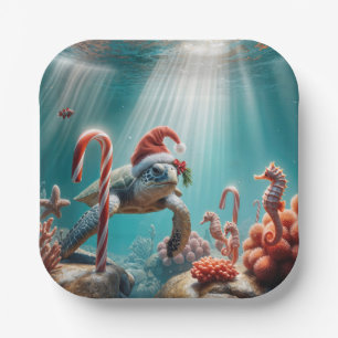 Christmas Sea Turtle With Candy Canes Paper Plate