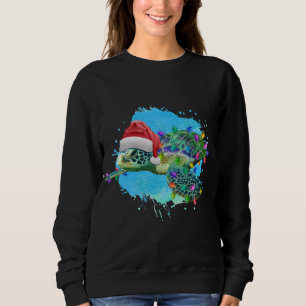 Christmas Sea Turtle With Santa Hat And Christmas Sweatshirt