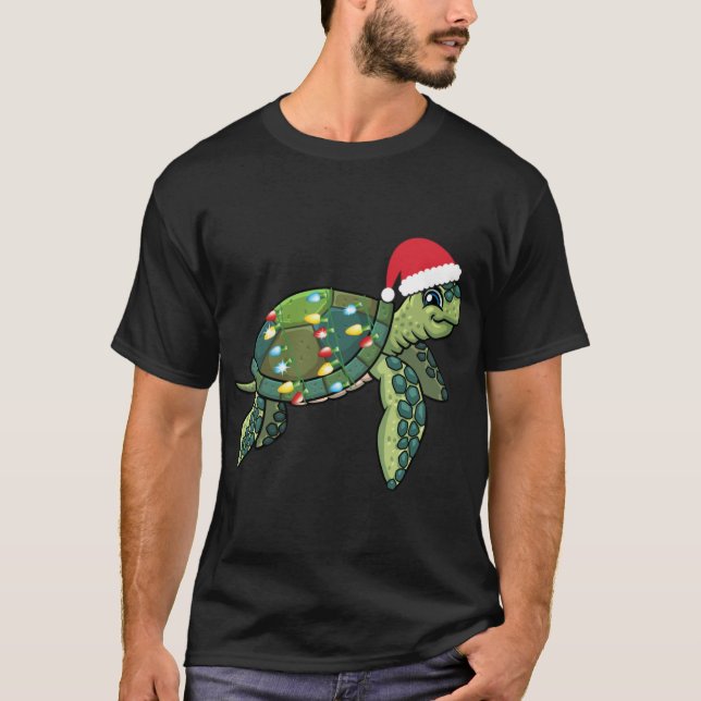 Christmas Sea Turtle With Santa Hat Holiday Cute G T-Shirt (Front)