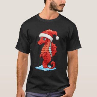 Christmas Seahorse Santa Hat Funny Xmas Kids T-Shirt