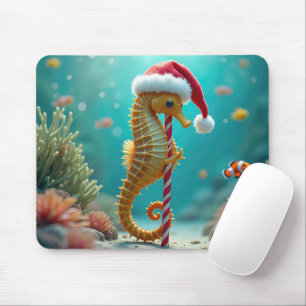 Christmas Seahorse With Candy Cane Mouse Pad