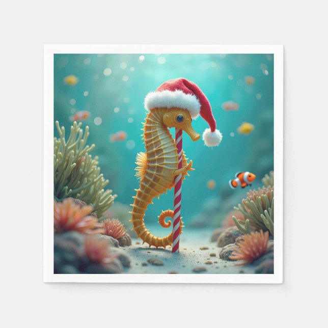 Christmas Seahorse With Candy Cane Napkin (Front)
