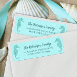 Christmas Seahorses Aqua Glitter Return Address Return Address Label<br><div class="desc">These aqua blue coastal Christmas themed return address labels feature a glitter seahorse on each side of the name and address. Check out the collection for matching products and other colorways,  or message me through Zazzle Chat if you need a special matching product.</div>