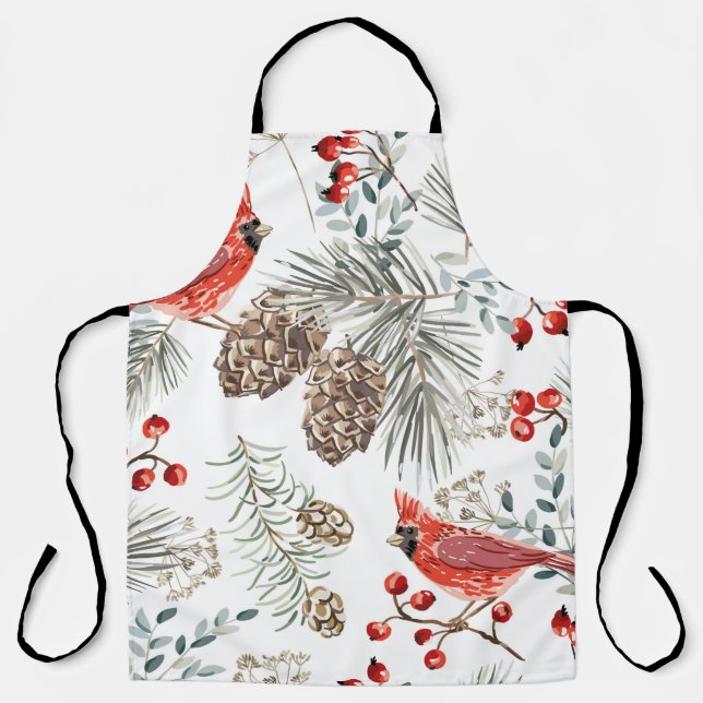 Christmas seamless pattern, cardinal birds, red be apron (Front)