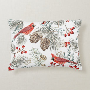 Christmas seamless pattern, cardinal birds, red be decorative cushion