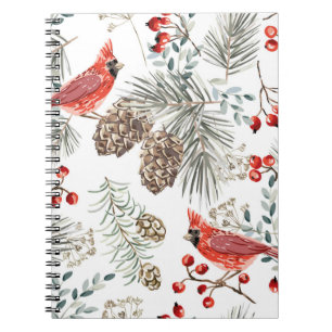 Christmas seamless pattern, cardinal birds, red be notebook