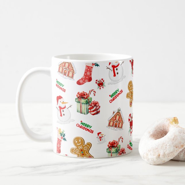 Christmas Seamless Pattern Coffee Mug (With Donut)