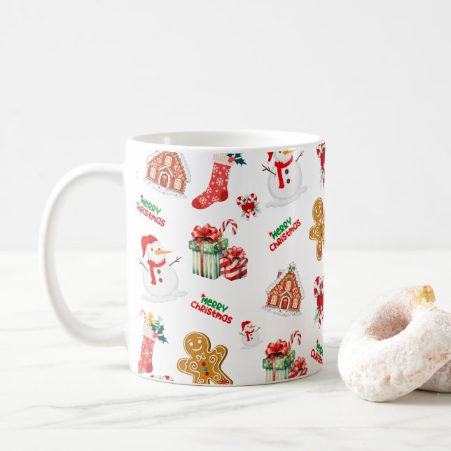 Christmas Seamless Pattern Coffee Mug (With Donut)