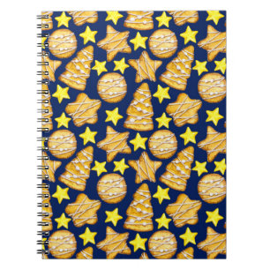 Christmas seamless pattern of sweets and yellow st notebook
