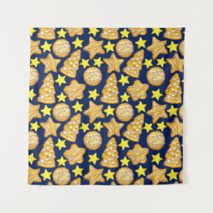 Christmas seamless pattern of sweets and yellow st tapestry