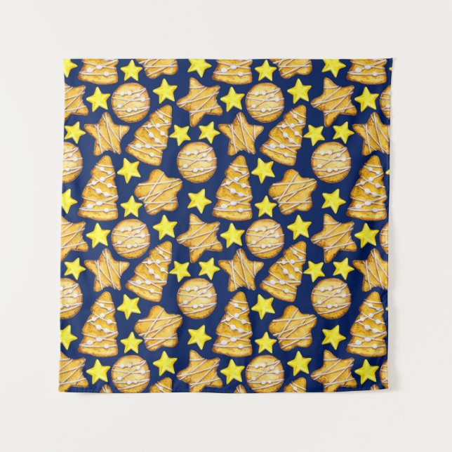 Christmas seamless pattern of sweets and yellow st tapestry (Front)