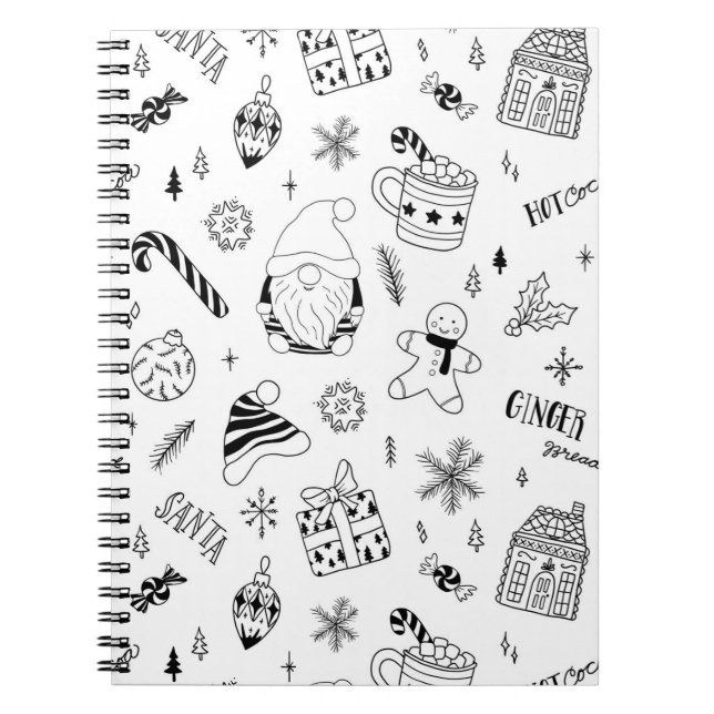 Christmas seamless pattern outline  notebook (Front)