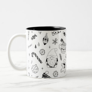 Christmas seamless pattern outline Two-Tone coffee mug