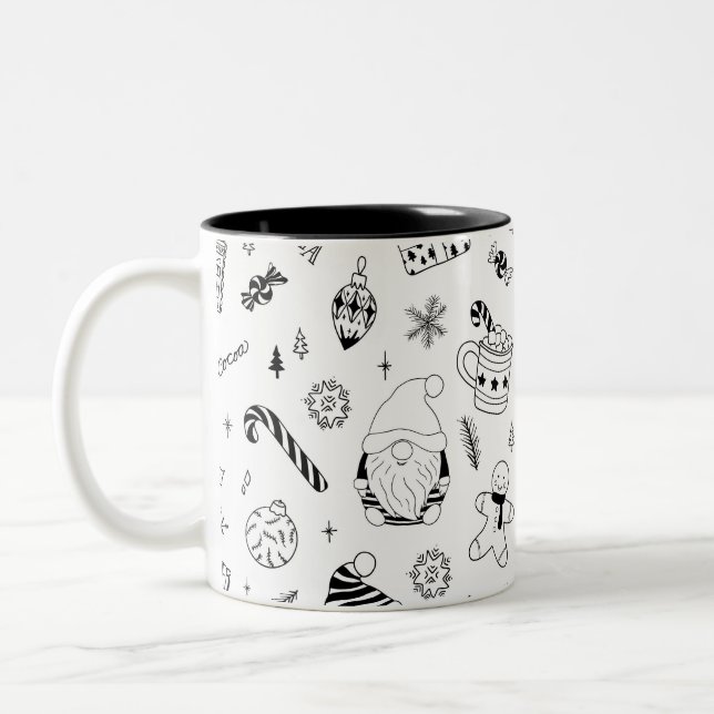 Christmas seamless pattern outline  Two-Tone coffee mug (Left)