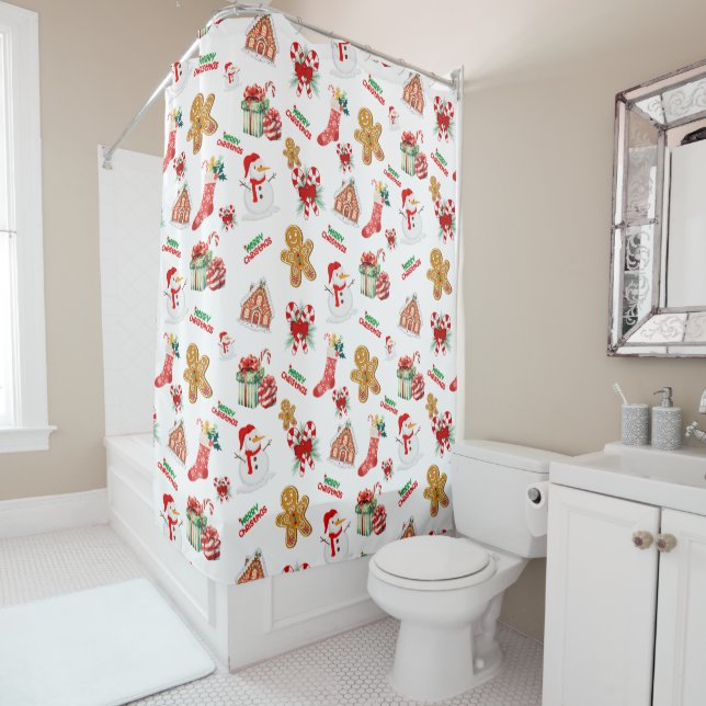 Christmas Seamless Pattern Shower Curtain (In Situ)