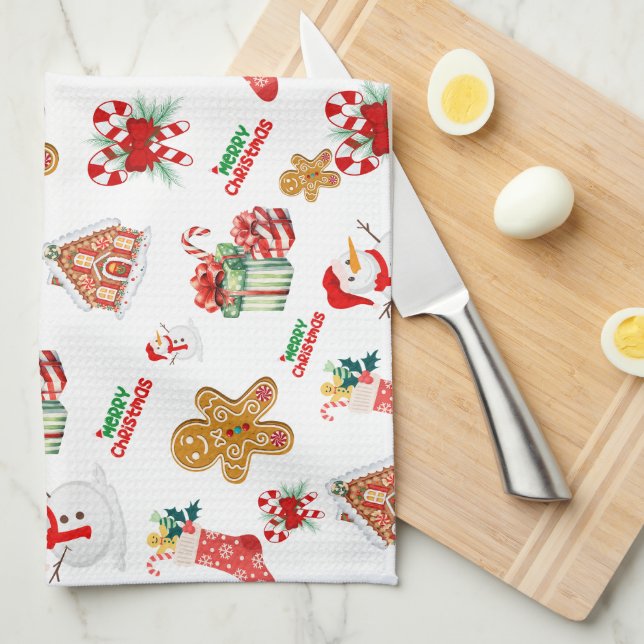 Christmas Seamless Pattern Tea Towel (Quarter Fold)