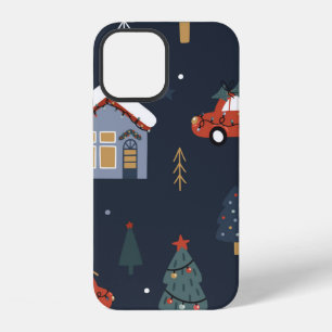 Christmas seamless pattern with christmas tree,car iPhone 12 case