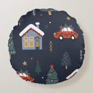 Christmas seamless pattern with christmas tree,car round cushion