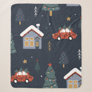 Christmas seamless pattern with christmas tree,car sherpa blanket