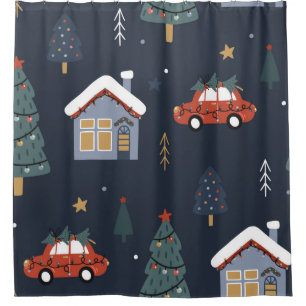 Christmas seamless pattern with christmas tree,car shower curtain