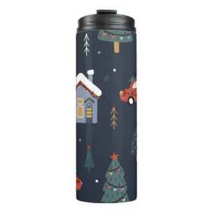 Christmas seamless pattern with christmas tree,car thermal tumbler