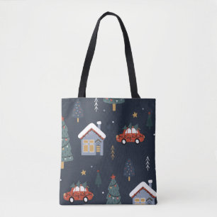 Christmas seamless pattern with christmas tree,car tote bag