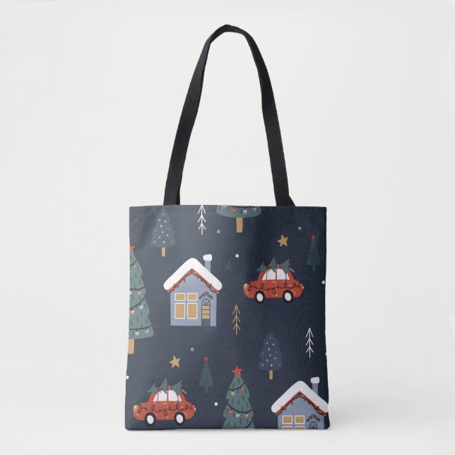 Christmas seamless pattern with christmas tree,car tote bag (Front)