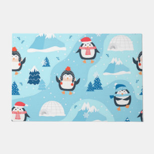 christmas seamless pattern with penguin doormat