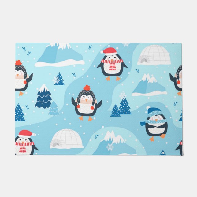 christmas seamless pattern with penguin doormat (Front)