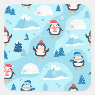christmas seamless pattern with penguin square sticker