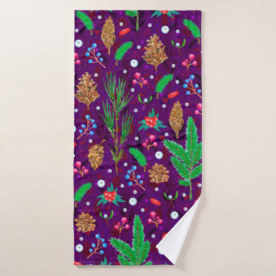 Christmas seamless pattern with pine cones, fir br bath towel