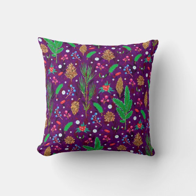 Christmas seamless pattern with pine cones, fir br cushion (Front)