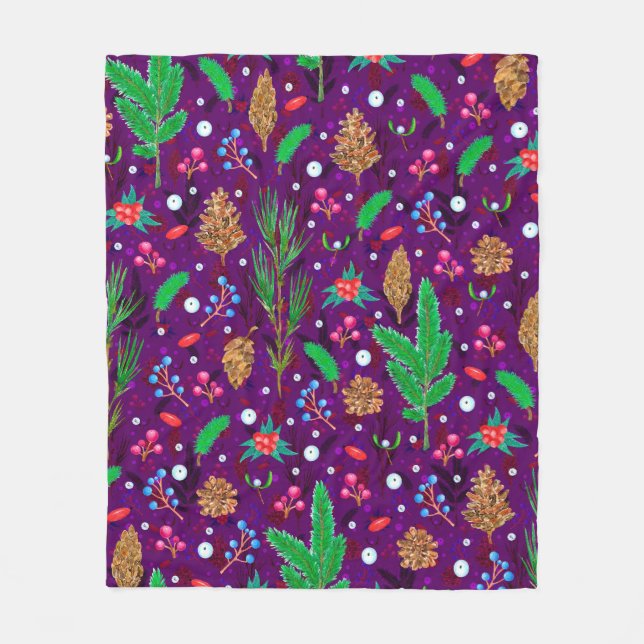 Christmas seamless pattern with pine cones, fir br fleece blanket (Front)