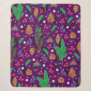 Christmas seamless pattern with pine cones, fir br sherpa blanket